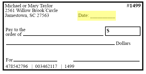 check example with the space for the date highlighted
