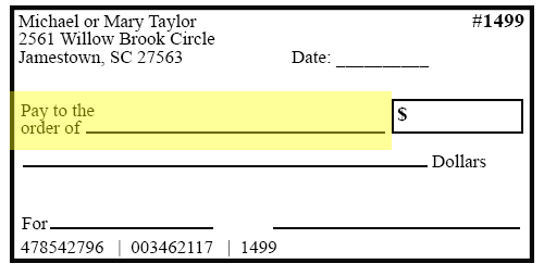 check example with the 'pay to the order of' line highlighted