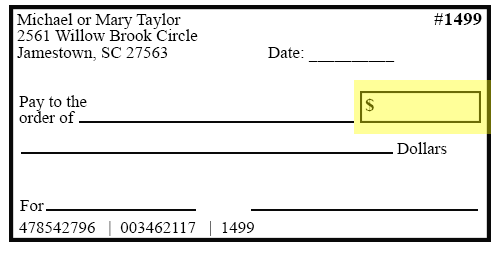 check example with the space to add the amount in numbers highlighted