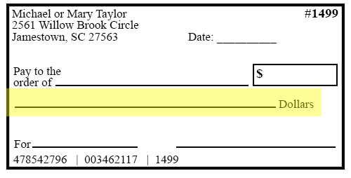 check example with the line to write out the amount in words highlighted