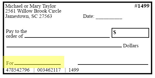check example with the line to write what the check is for highlighted