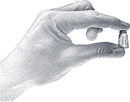 drawing of hand holding salt shaker drawn using crosshatching