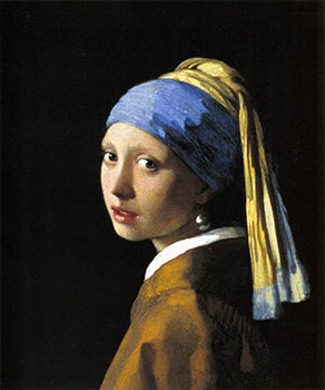 A painting with a girl with a pearl earring.